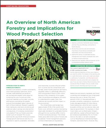 An Overview of North American Forestry and Implications for Wood Product Selection
