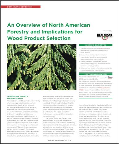 An Overview of North American Forestry and Implications for Wood Product Selection